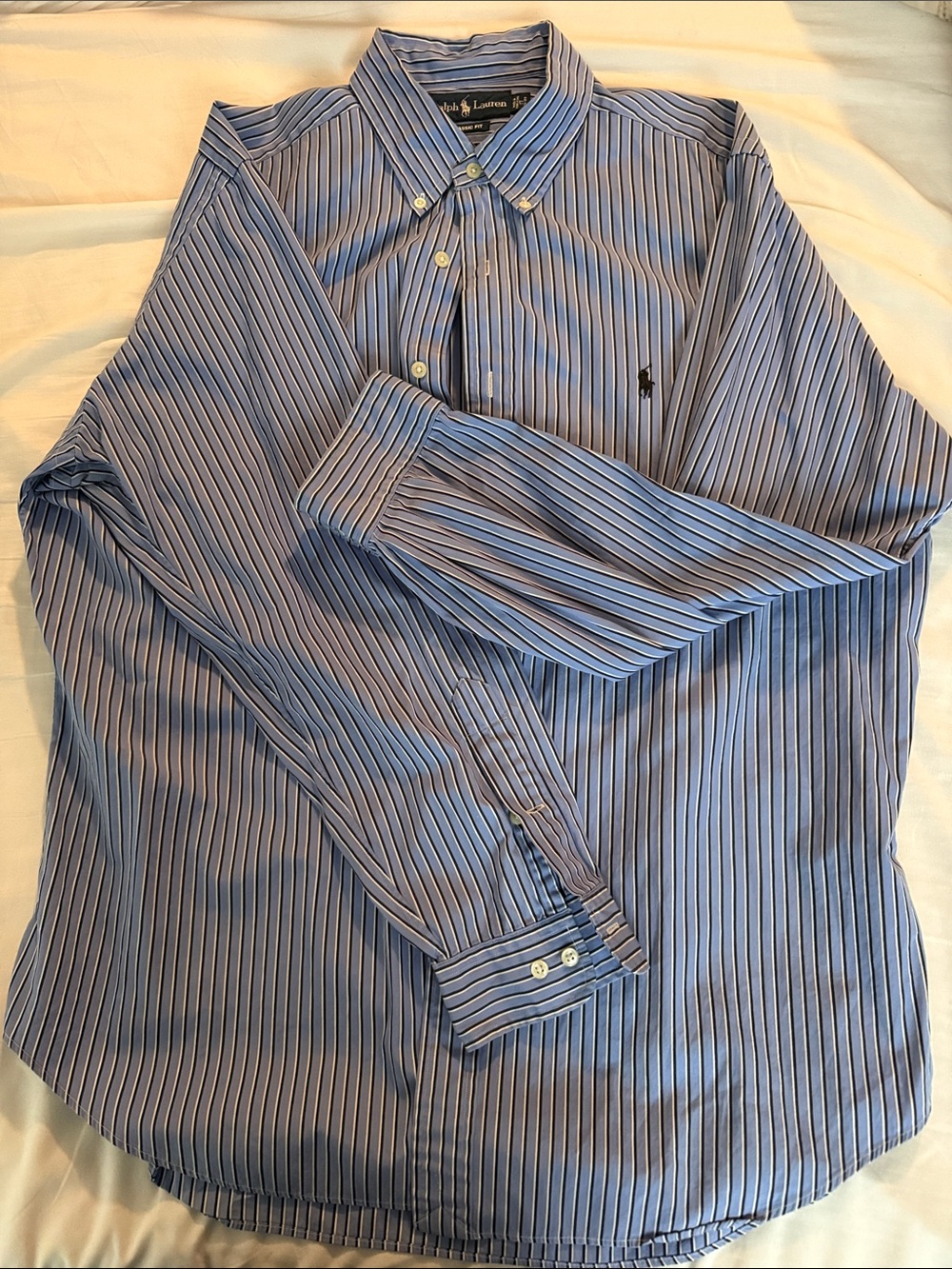Polo by Ralph Lauren Blue and White Striped Button-Down Dress Shirt